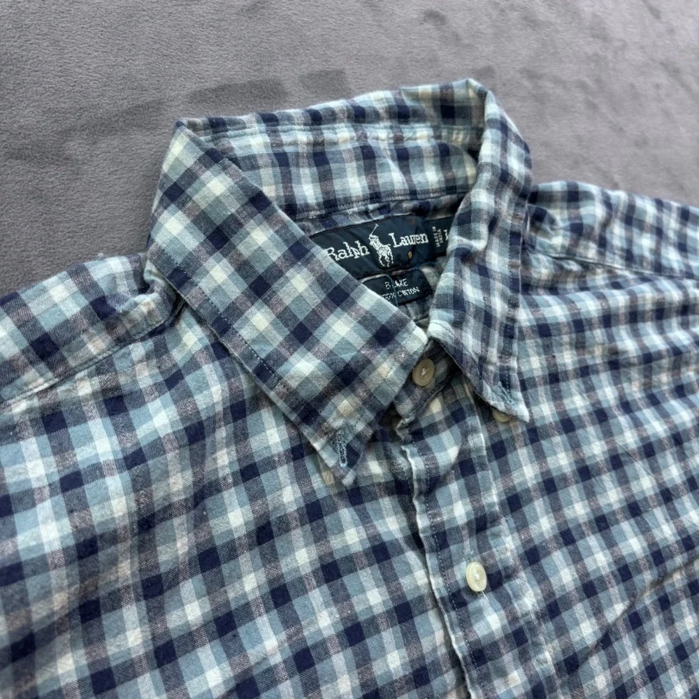Polo Ralph Lauren Blake Mens Large Blue Gingham Plaid Cotton Button Down Shirt